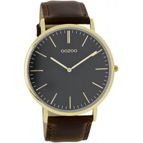 OOZOO Vintage 44mm Goldplated Brown Leather Strap C6920